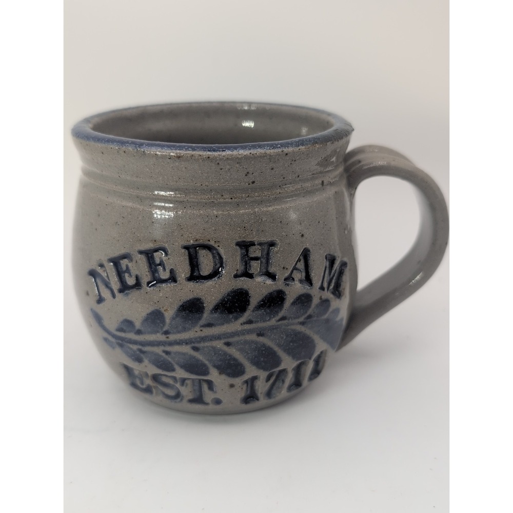 Salt Glazed Needham Massachusetts Established 1711 Coffee Mug Pottery Tea Signed